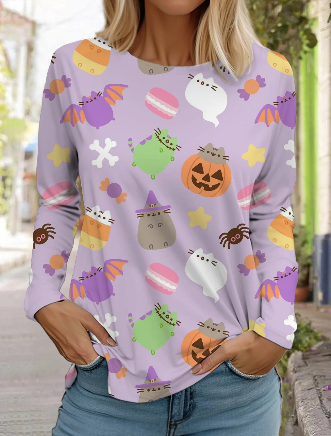 Halloween skull pumpkin print pullover autumn and winter women's casual long sleeve round neck sweatshirt men's clothing