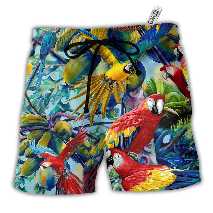 New men's summer shorts loose and luxurious shorts 3D printed casual parrot bird print original stay shorts Hawaii beach shorts