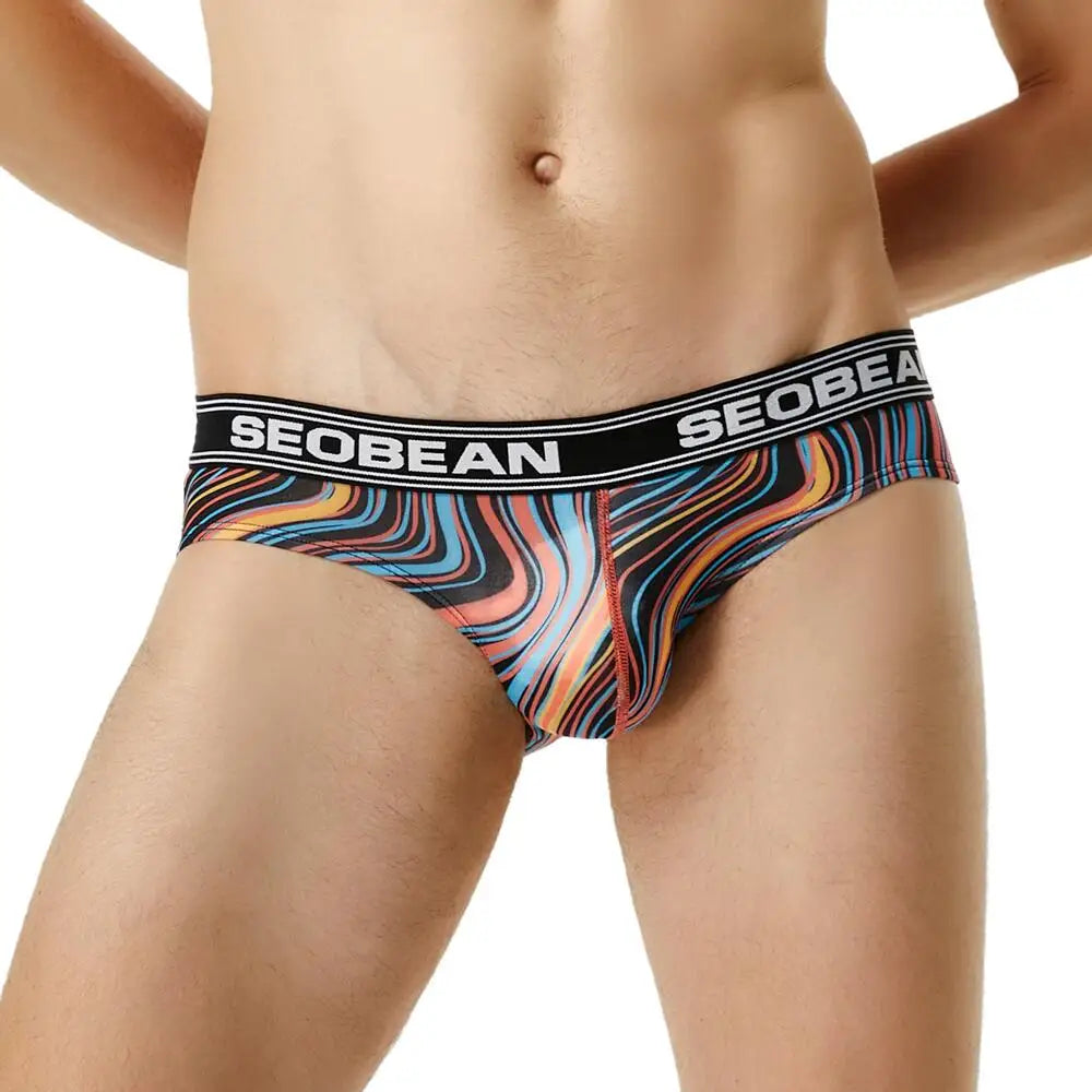 2022 SEOBEAN Sexy Men's Underwear Bikini briefs Low-rise Male Underpants Printed Pattern Underwear Fashion Men Briefs