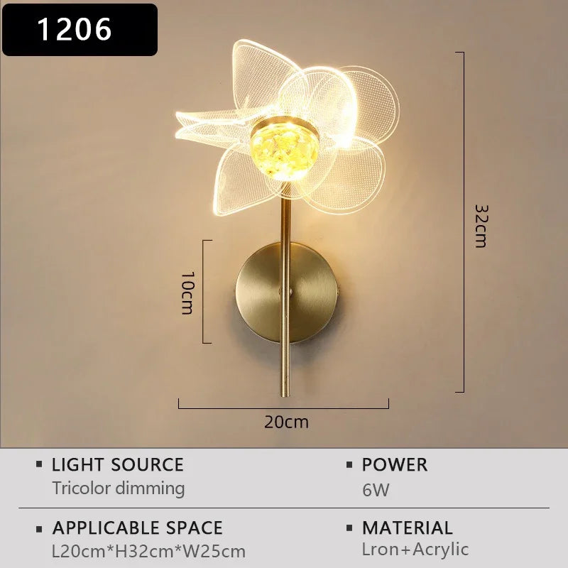 LED Wall Lamp Nordic Creative Flower Shaped Reading Light Modern Simple and Luxurious TV Bedroom Bedside Background Wall Lamp
