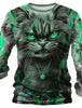 3D Printed Halloween Kitten Pattern 3D Printed Autumn Men's Crew Neck T-Shirt Casual Long Sleeve Oversized Pullover Fashion Tops