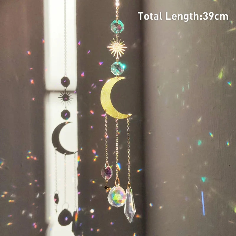 Hanging Crystal Pendant Garden Suncatcher Wind Chimes Rainbow Prism Crystal Chain for Window Drop Bell Christmas Tree Home Decor