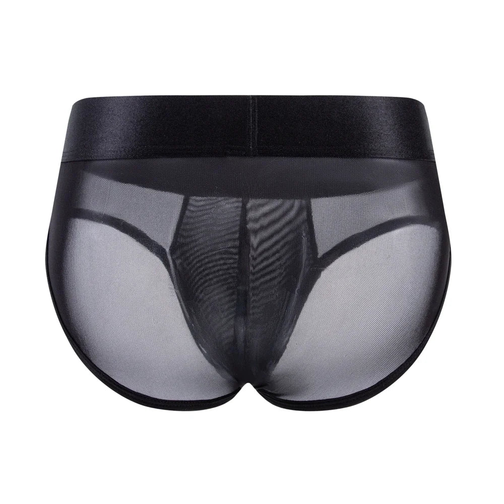 Breathable Mens Slip Bikini Jockstrap Briefs  Mens Panties Sexy Transparent Mesh Ice Silk Gay Men Underwear Sissy Men Underpants