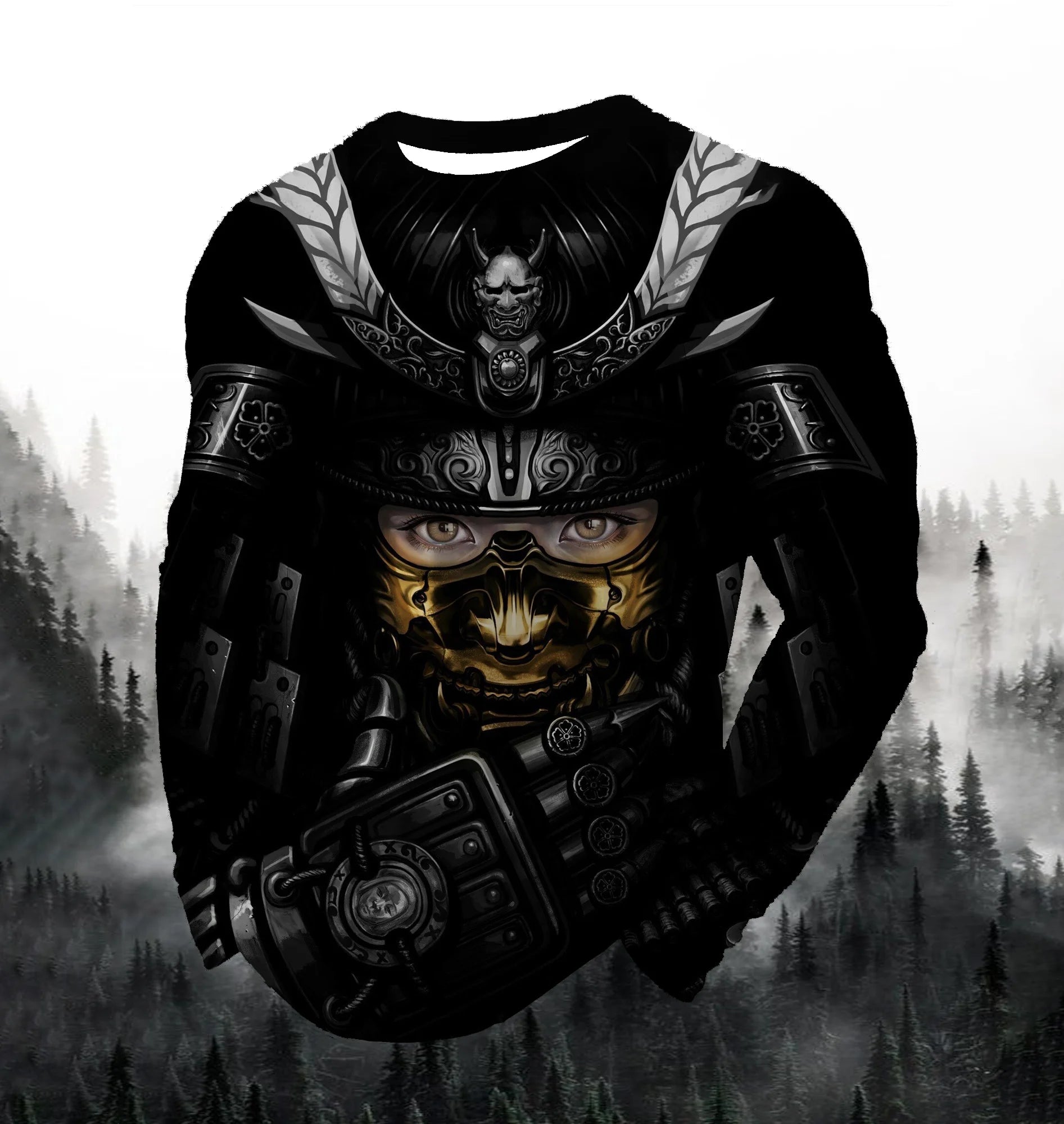 2024 Men's Fashion Printed Round Neck Long Sleeve Autumn Sports Leisure Pullover Men's 3D Japanese Samurai Printed Loose Tops