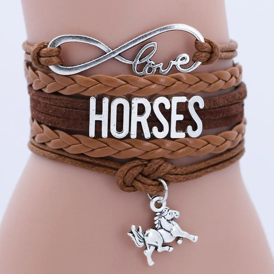 Horses Animal Heart Infinity Love Charm Bracelets Women Men Girl Boy Unisex Multilayer Leather Jewelry Gift Many Styles