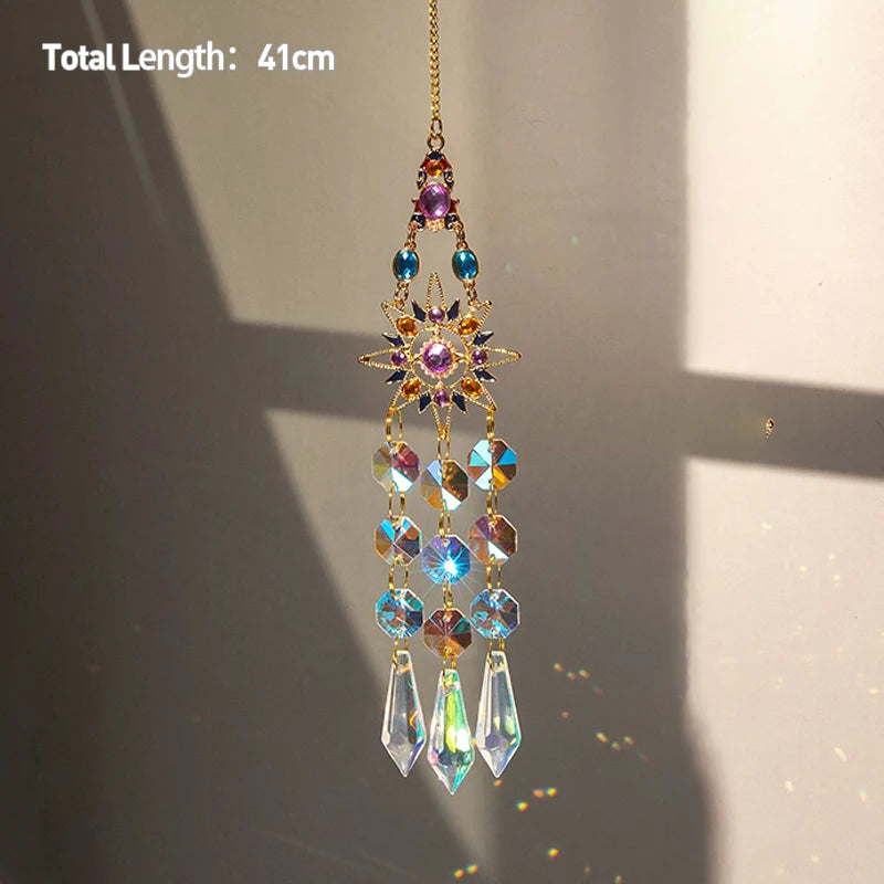 Hanging Crystal Pendant Garden Suncatcher Wind Chimes Rainbow Prism Crystal Chain for Window Drop Bell Christmas Tree Home Decor