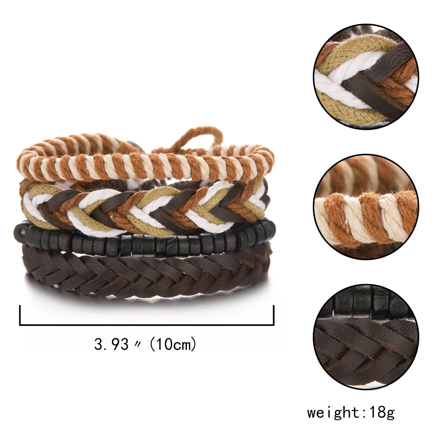4Pcs/Set Braided Wrap Leather Bracelet for Men Women Vintage Yin Yang Infinity Wood Beads Charm Bracelets Male Wristband Jewelry