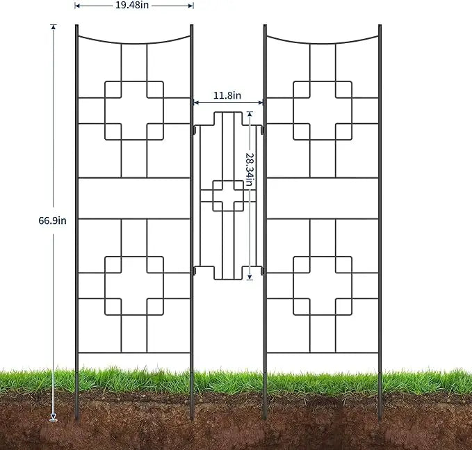 No Dig Dog Fence Outdoor - 66.9 Inch Tall Rustproof Animal Barrier with Gate, Decorative Garden Fence Panels for Yard Border