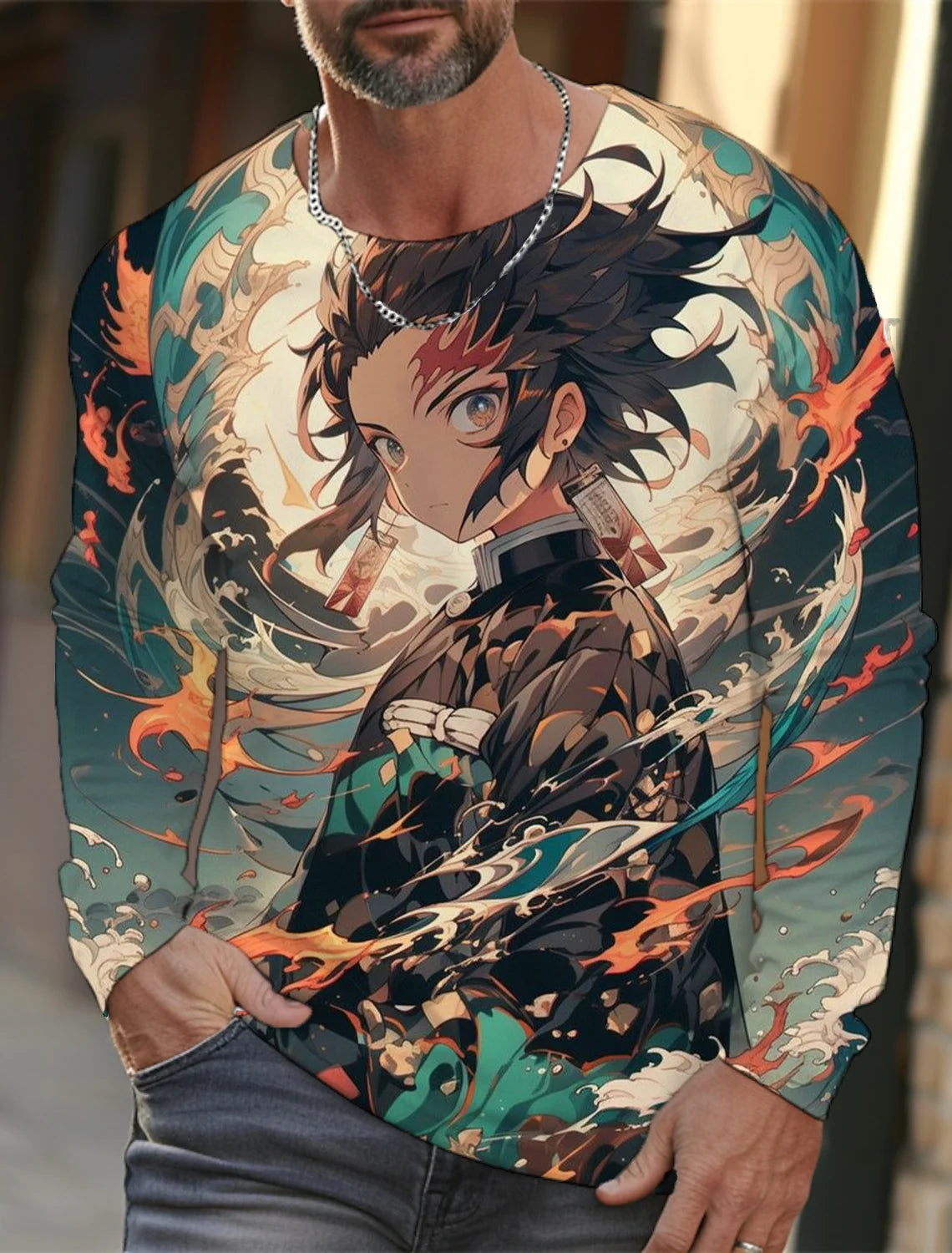 Men's long-sleeved T-shirt 3D printing anime printing men's long-sleeved T-shirt autumn tops HD pattern printing T-shirt
