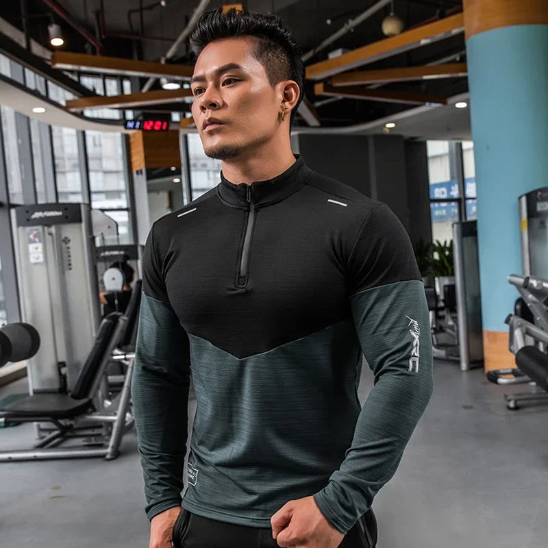 Mens Gym Compression Shirt Male Rashgard Fitness Long Sleeves Running Clothes