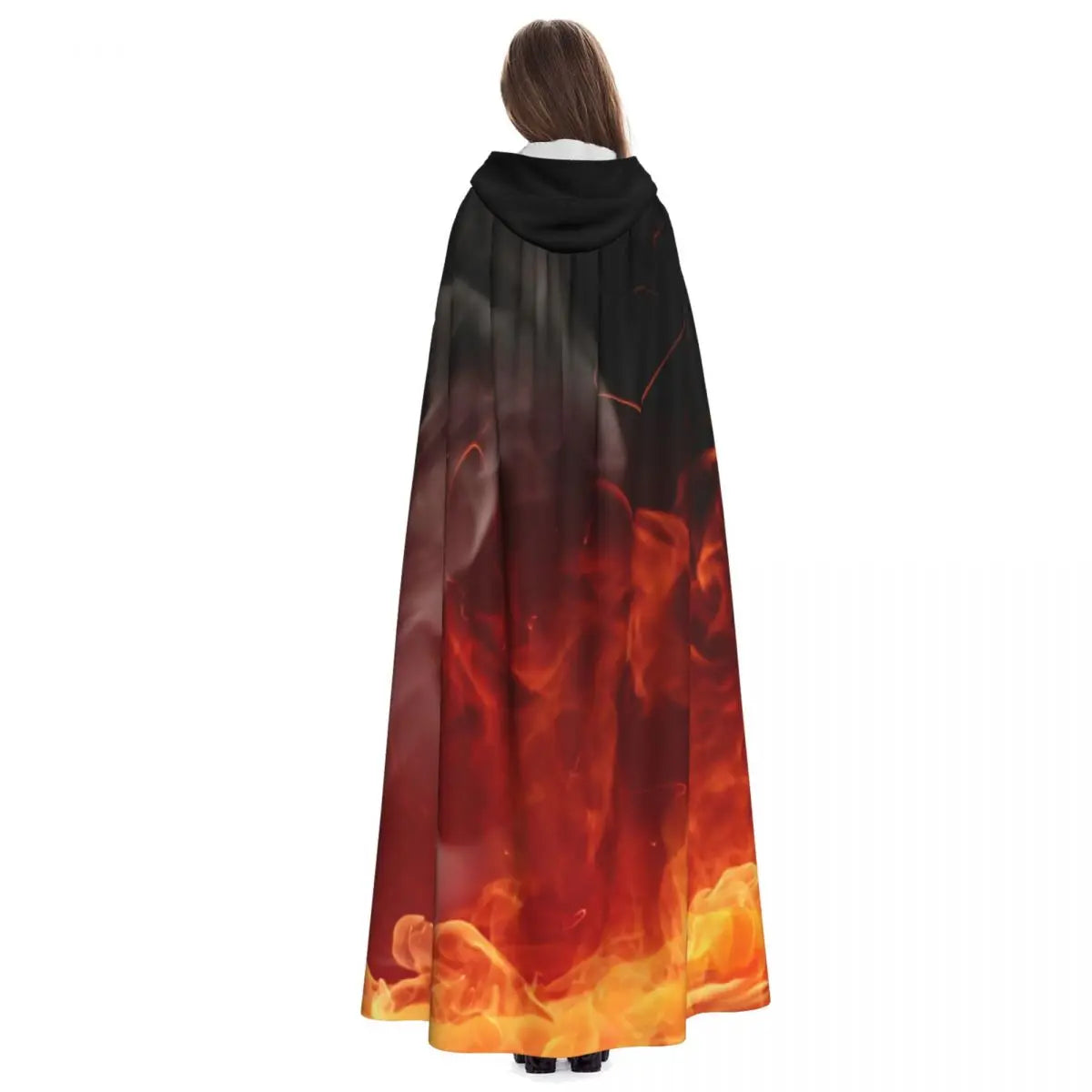 Unisex Hooded Cloak Grim Reaper Devil Witch Long Cape Burning Flame Props Party Cosplay Costume