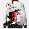 Japanese Ukiyo-e Hoodied Men's Sweatshirts Pullover Sea Wave Ramen Graphic Print Long Sleeves Hoodies Oversized Men Clothing Top