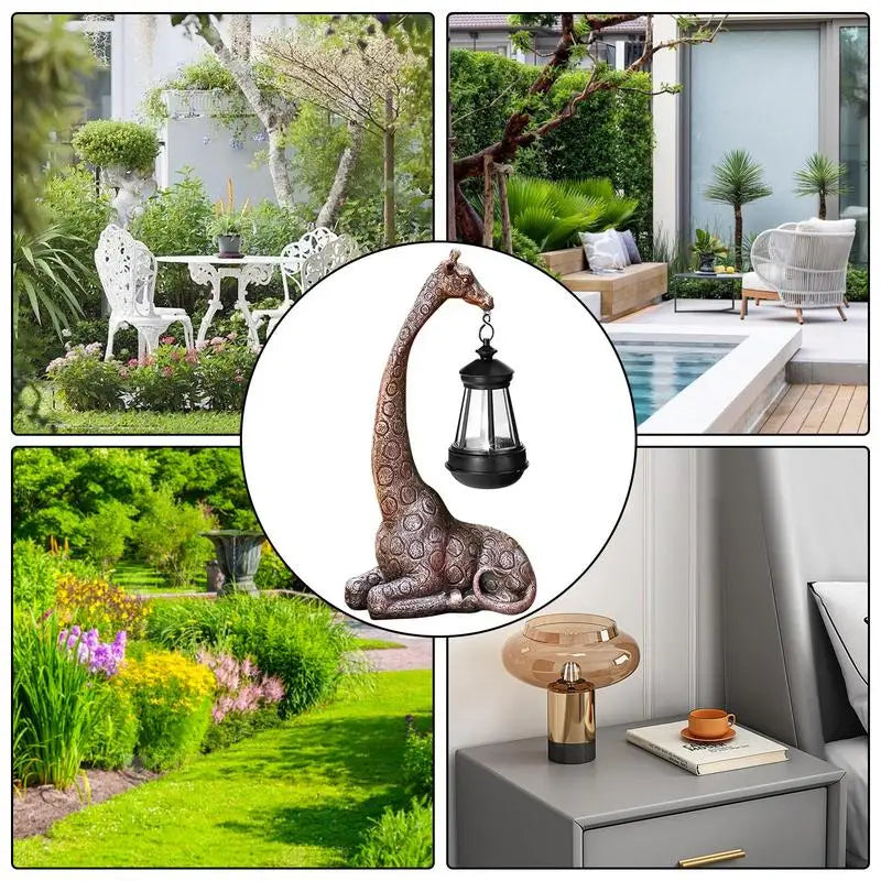 Cute Giraffe Solar Light Garden Statue Animal Figurine Lantern Giraffe Sculpture Animal Resin Statue Backyard Art Craft Ornament