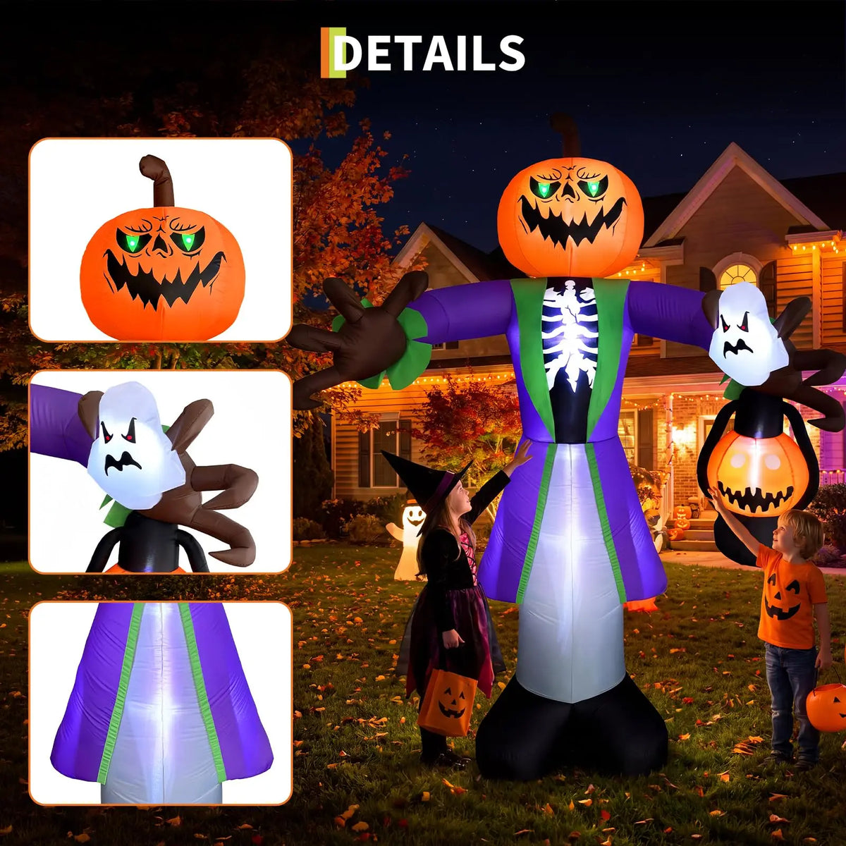 8ft Outdoor Lighted Halloween Inflatable Pumpkin Zombie with LED Lantern