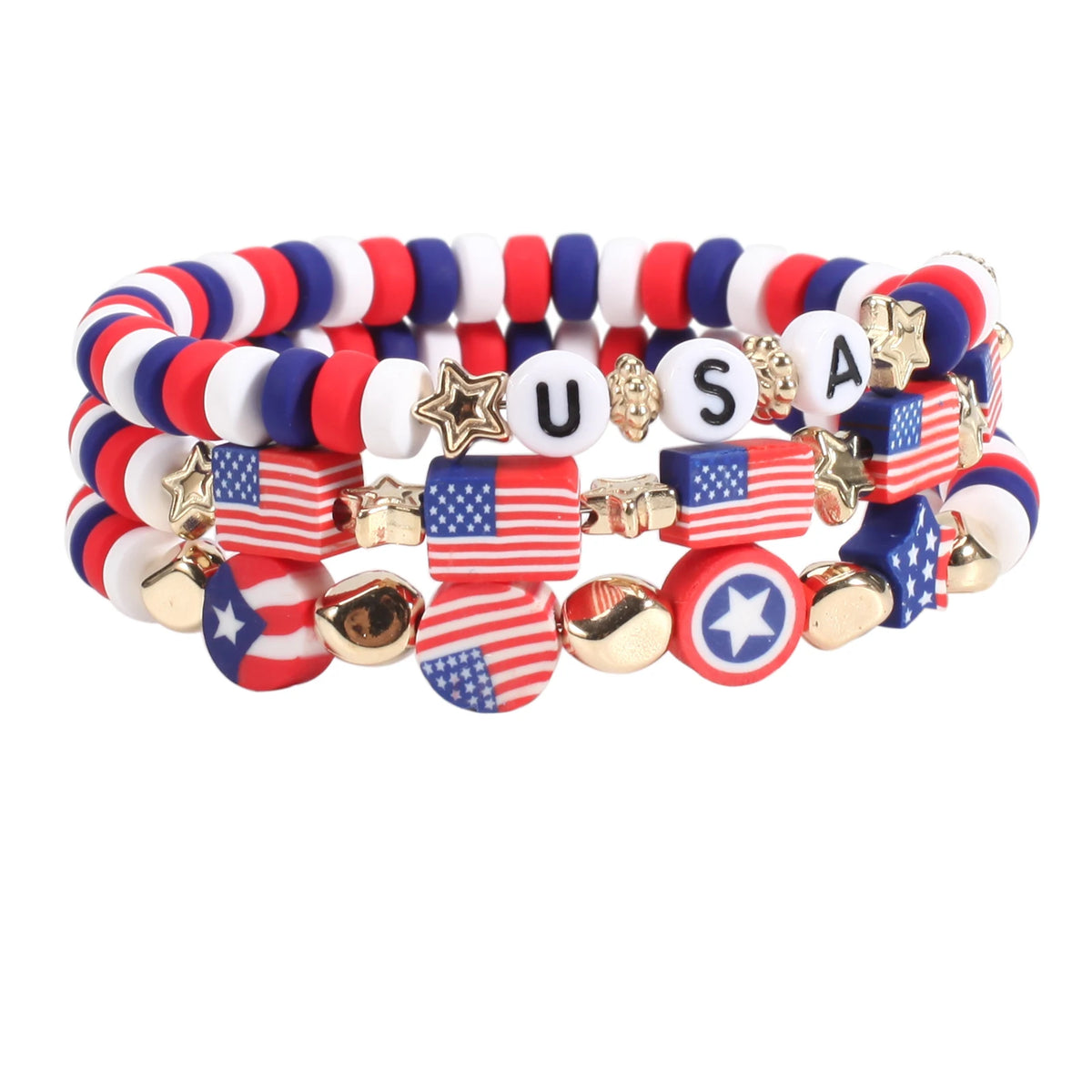 Patriotic Bracelets 4th of July Beaded Stretch Bracelets for Women American Flag Charm Bracelets Independence Day Accessory