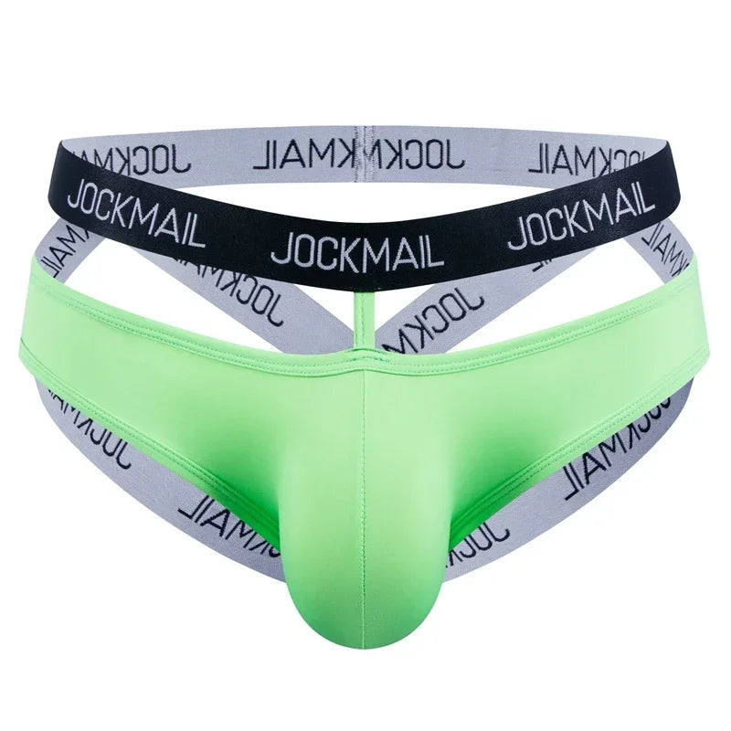 Jockmail Ice Silk Jockstrap Men Underwear Sexy Harness Thong G String Leg Ring Bondage Lingerie Hombre Strap Panties T-back