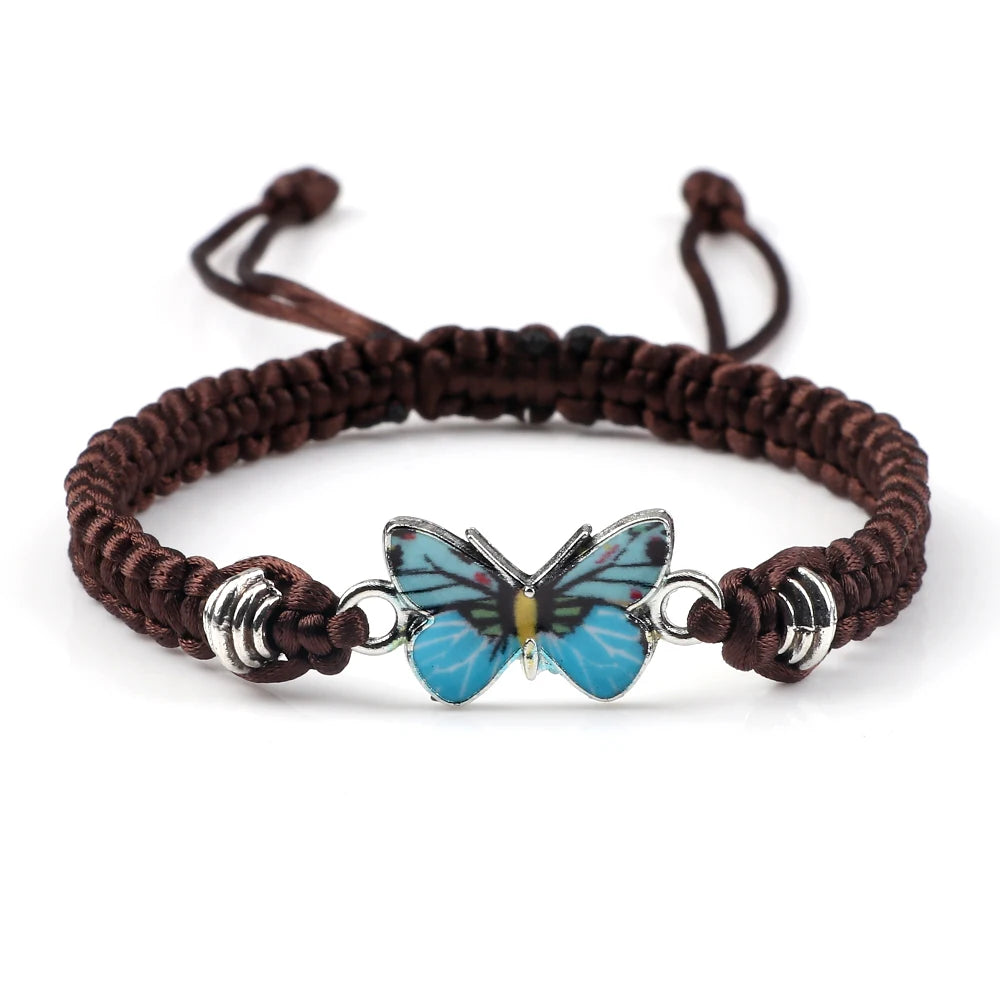 Handmade Braided String Bracelet For Women Blue Butterfly Pendant Adjustable Charm Bracelets&Bangles Fashion Girl Jewelry Gifts