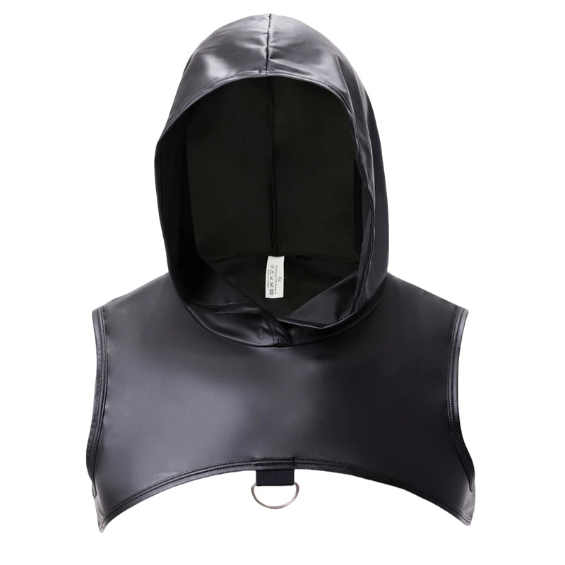 Mens Faux Leather Undershirts Sleeveless Hooded Tops Male Tank Tops Nightclub Stage Clothes Sexy Vests for Men