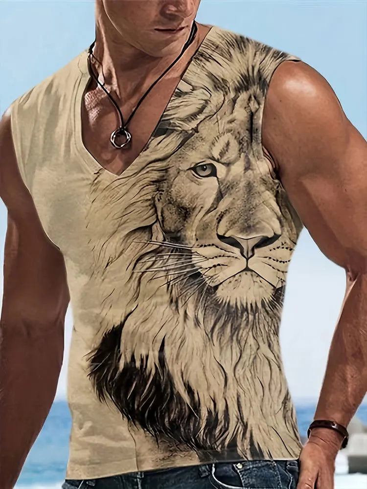 2024 New Summer Everyday Street Men's Tank Top Outdoor Beach Casual Men's Sleeveless T-shirt Eagle Print Men's V-neck Tank Top