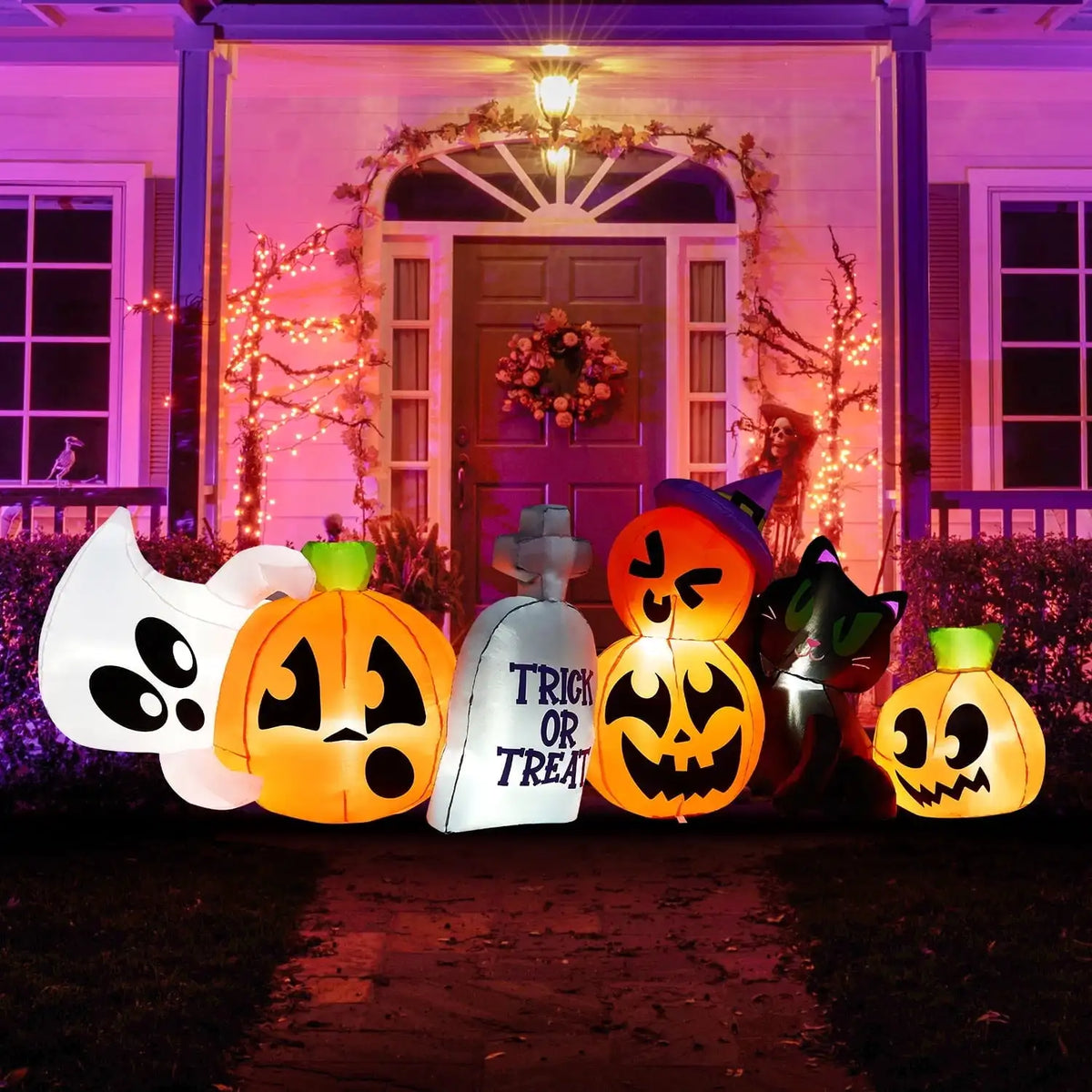 8 ft Long Pumpkin Ghost Cat Halloween Inflatable Decoration