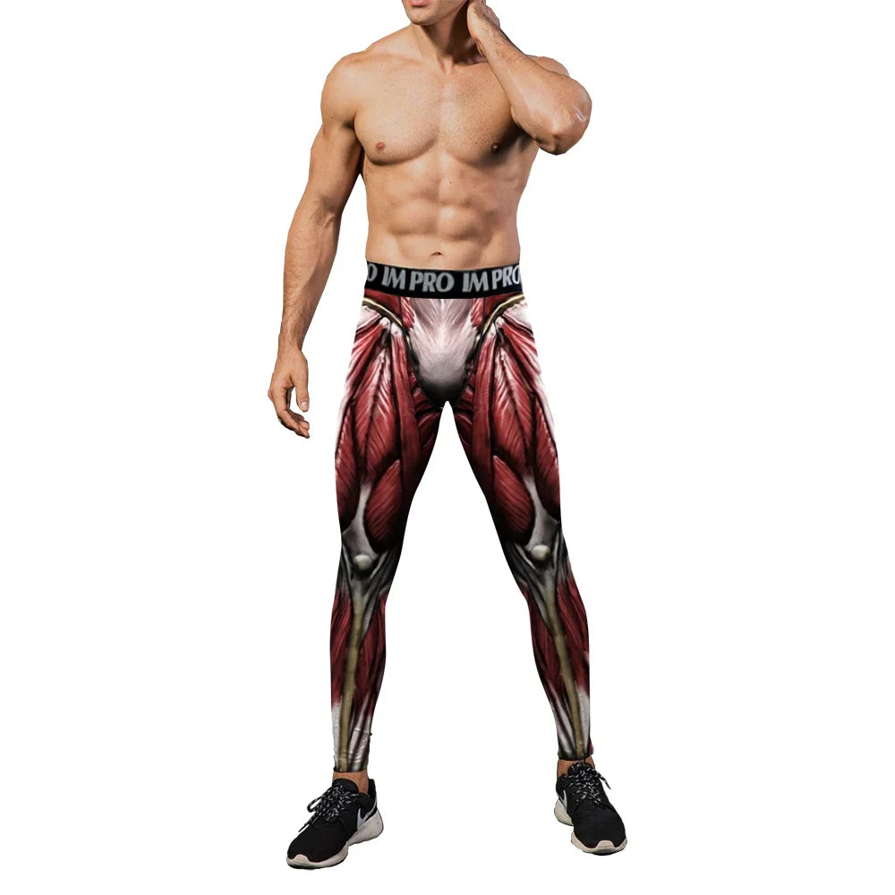 VIP FASHION 3D Muscle Printed Compression Leggings Gym Clothing Men Running Tights Jogging Pants Anime Party Cosplay Costume