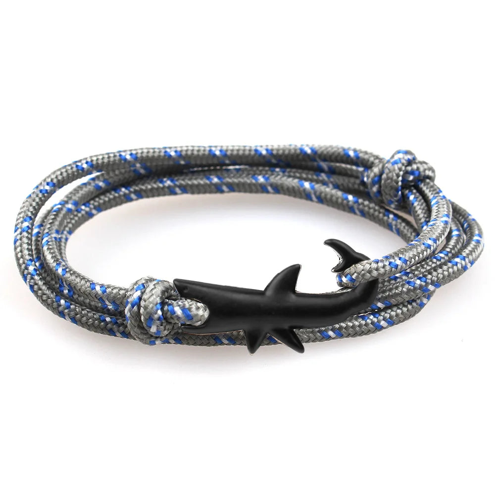 Mens Vintage Black Shark Bracelet Pure Hand Knitting Multicolor Rope Multilayer Bracelets For Women Men Cute Animal Jewelry Gift