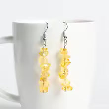 Natural Stone Chip Dangle Earrings With Sterling Silver Hooks