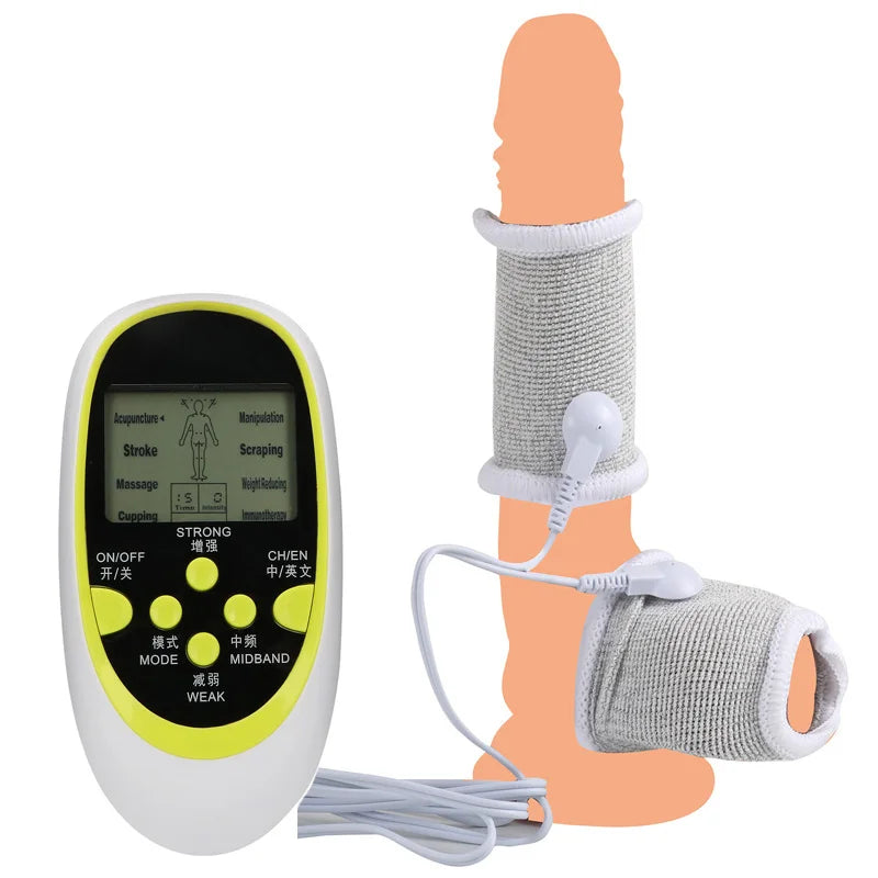 BDSM Electro Shock Conductive Fiber Penis Sleeve E-stim Scrotum Rings Electric Play Cock Therapy Enlargement Male Sex Products