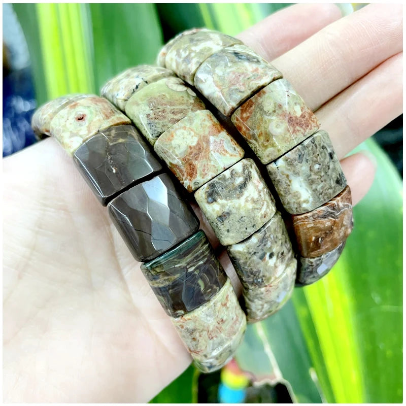 2024 New Natural Stone Lapis Lazuli Amazon Tiger Eye Agate Morgan Faced Square Elastic Bracelet for Men and Women Charm Jewelry