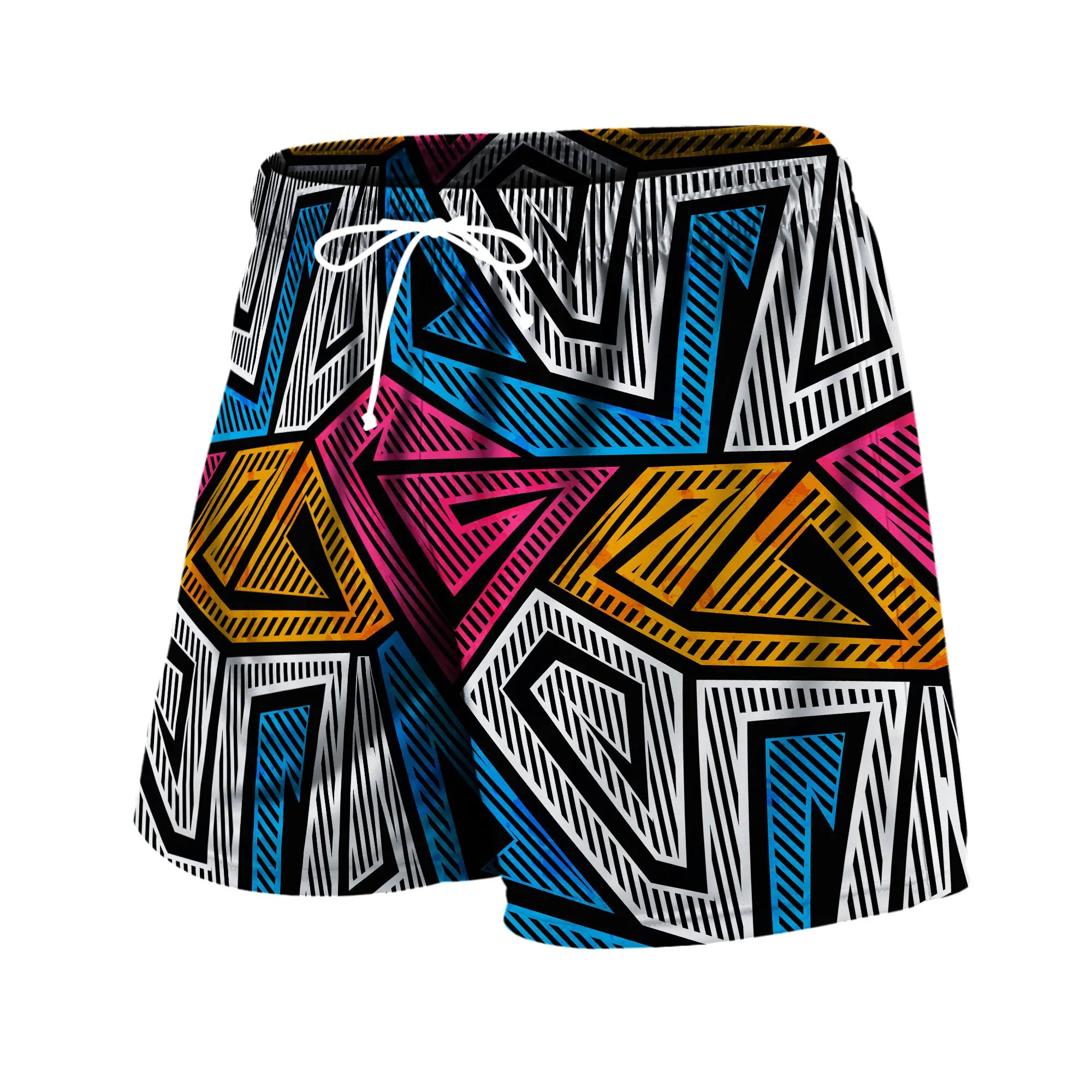 Personality Stripe Men's Beach Shorts Summer Color Block Casual Man Bottoms Sports Wear Breathable Short Pants Trend Streetwear