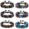 Men Triple Protection Stone Bead Bracelet Double Layers Tiger Eye Hematite Obsidian Rope Wrap Bracelet Handmade Jewelry Gift