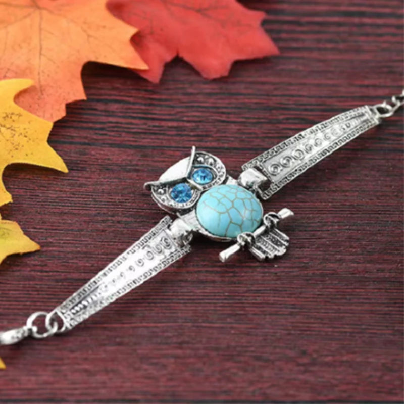 Classical Vintage Owl Turquoises Bracelet & Bangles for women men fashion jewelry silver plated Charm Friendship Bracelet