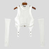 Fashion Casual Style Tops INCERUN Men Deconstruction Sleevelet Vests Sexy Buckle Mesh Splicing Half High Neck Cropped Tank Tops