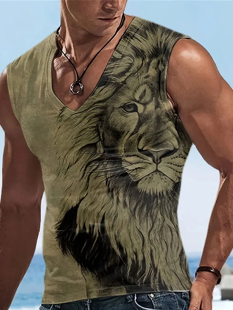 2024 New Summer Everyday Street Men's Tank Top Outdoor Beach Casual Men's Sleeveless T-shirt Eagle Print Men's V-neck Tank Top