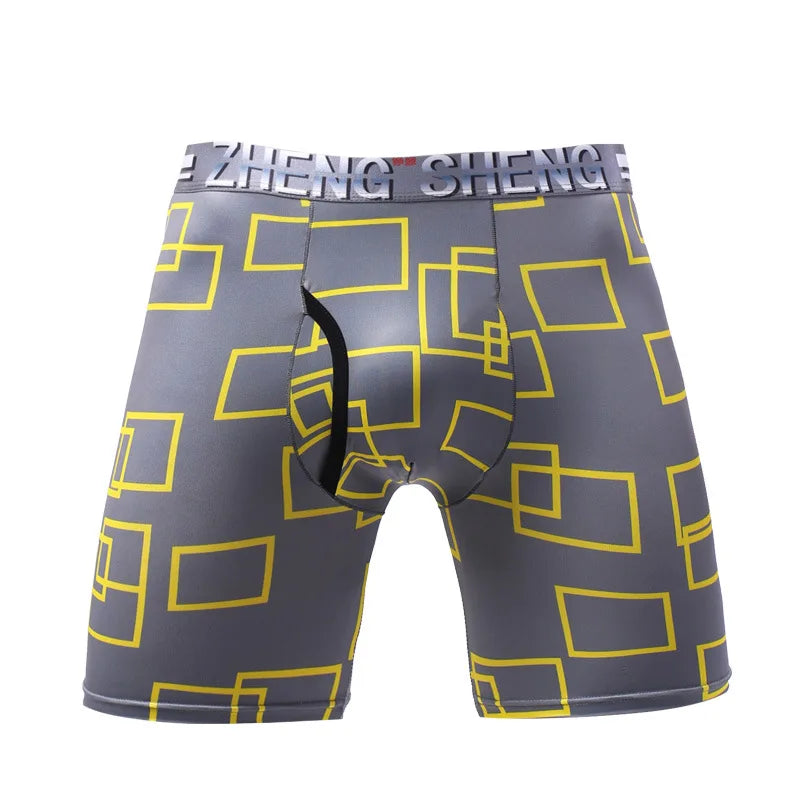 Men's Boxers Shorts Hombre Ice Silk Underwear Man Panites Printed Breathable U Convex Pouch Long Leg Underpant Cueca Calzoncillo