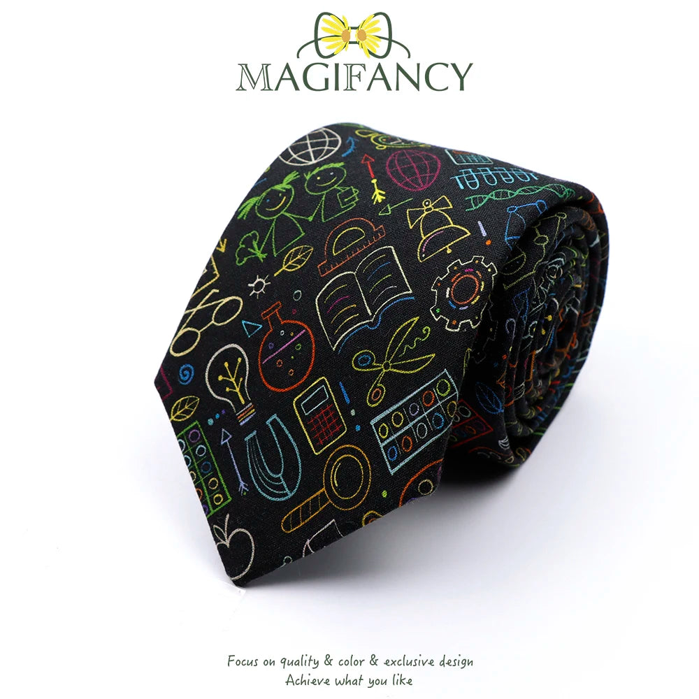 100%Cotton 8cm Tie Math Sciences Astronomy Physical Chemistry Men College Academy Institute School Cosplay Gift Cravat Accessory