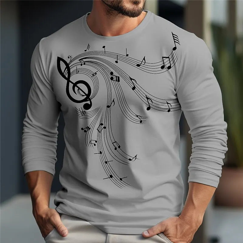 Trend Music Print Men's T Shirt Fashion Cotton Long Sleeve T-shirts Casual O-neck Street Tops Loose Pullover Autumn Men Clothing
