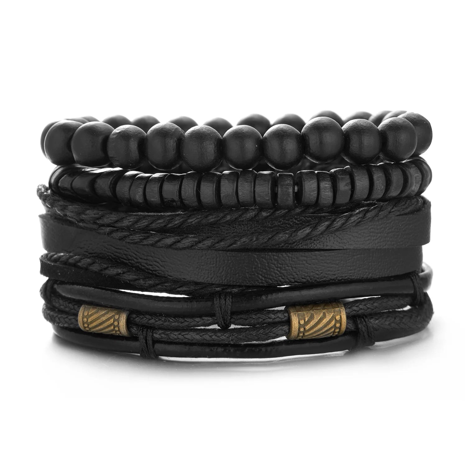 4Pcs/Set Braided Wrap Leather Bracelet for Men Women Vintage Yin Yang Infinity Wood Beads Charm Bracelets Male Wristband Jewelry