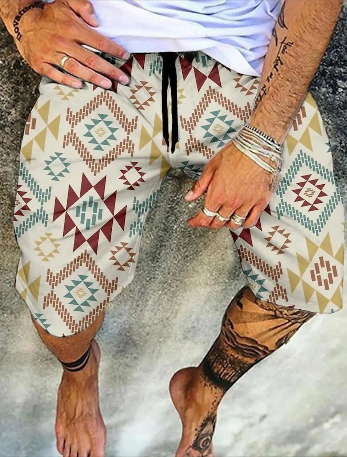 Men's Retro Swim Trunks 3D Ethnic Style Printed Beach Shorts Quick Dry Outdoor Leisure Sports Shorts Swimwear Men's Shorts