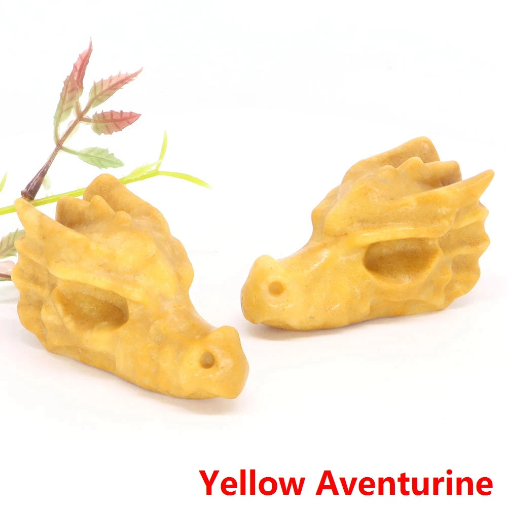 Dragon Head Statue Natural Gemstone - Yellow Aventurine