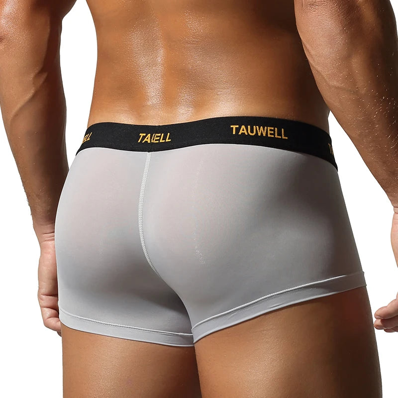 Men's flat underwear, ice silk high elasticity close fitting low waist fashionable solid color hollow thin breathable mesh style