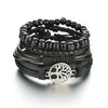 New Trendy Retro 4pcs/Set Bracelets & Bangles Men's Multilayer Black Leather Jewelry Charm Pulseiras Boyfriend Wristband