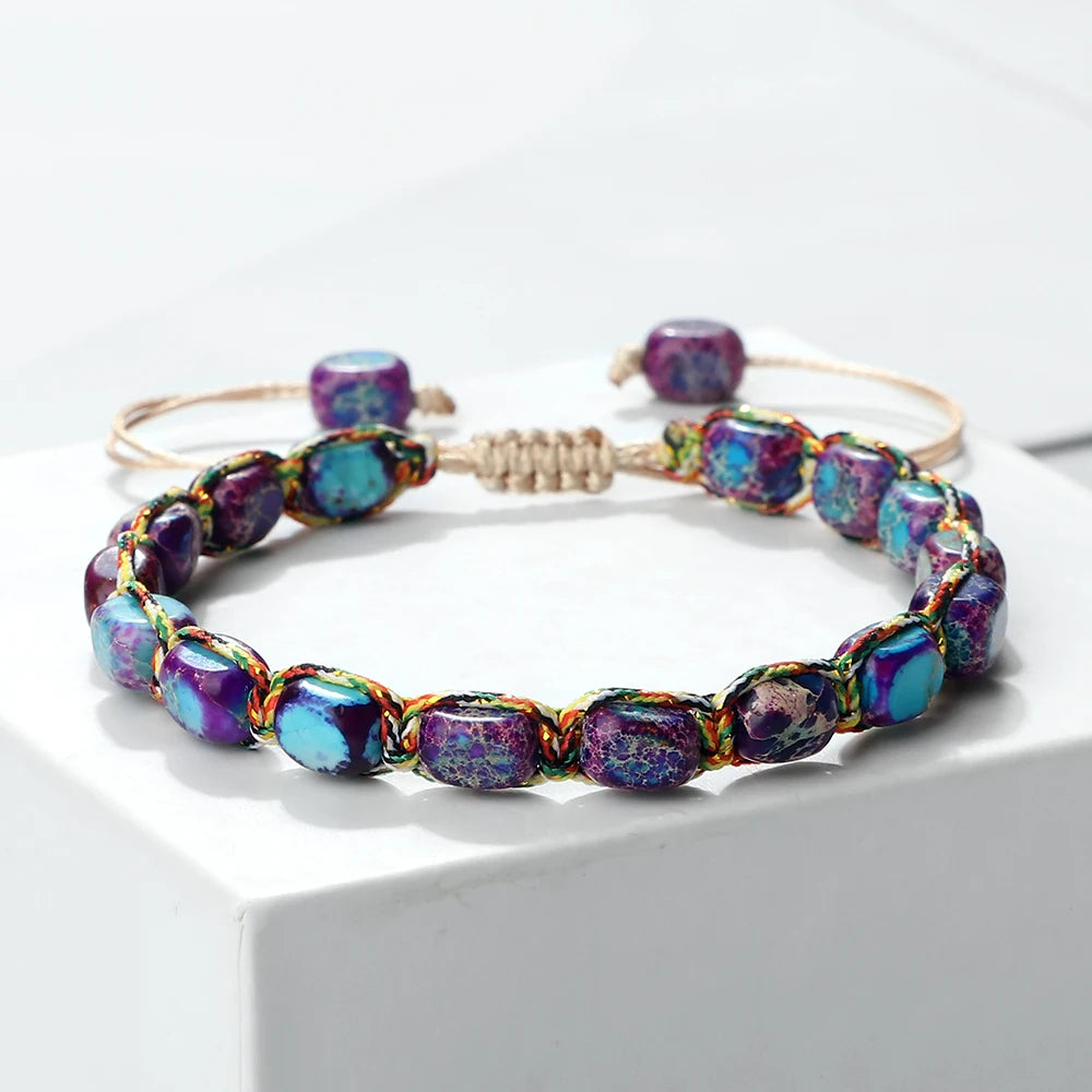 Bohemian Imperial Stone Beaded Bracelet Handmade  Braided String Bangles Friendship Jewelry Gift Vintage Design Strand Bracelets