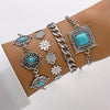 KMVEXO 5Pcs/Set Vintage Bohemian Turquoise Inlaid Bracelets Women Ethnic Style Flower Feather Cuff Bracelet Bangles Boho Jewelry