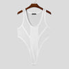 INCERUN American Style Bodysuits Fashion Mens Mesh Splicing Side High Slit Triangle Jumpsuits Sexy Homewear Sleeveless Jumpsuits