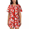 Green Leaf Print Pajamas Short Sleeve Lush Foliage 2 Pieces Leisure Pajama Sets Daily Woman O Neck Vintage Nightwear
