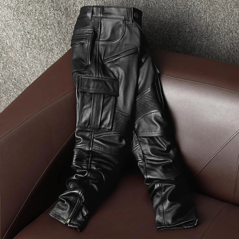 Men’s Luxury PU Leather Moto Biker Pants – High-Waist Slim Fit Designer Streetwear | European Style Pencil Pants