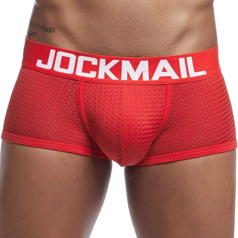 Jockmail Boxers Sexy Mens Panties Mesh Quick-drying Breathable Calzoncillos Solid Color Simple Boxers Hombre Semi-transparent
