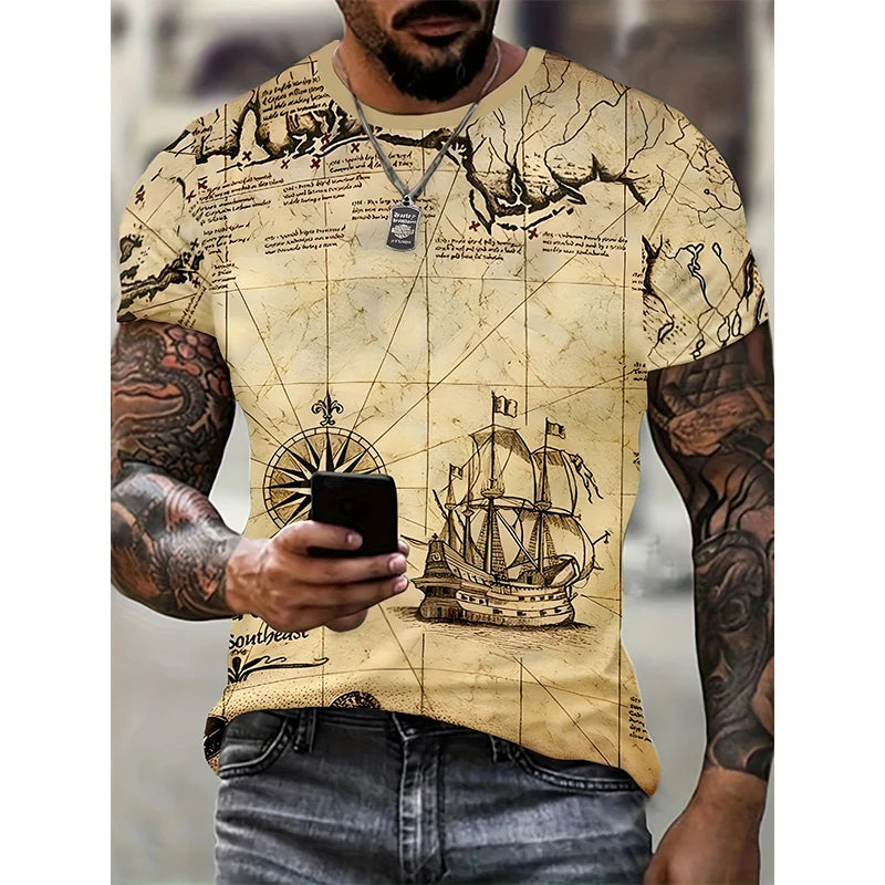 Sailing Ship Graphic T-Shirts Sailboat 3D Print Men Women T Shirt Short Sleeve Oversized Harajuku Y2k Tops Tees Kids Clothing