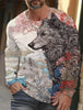 2024 new men's Ukiyoe long-sleeved T-shirt 3d printed high-definition wolf print men's autumn top casual round neck T-shirt